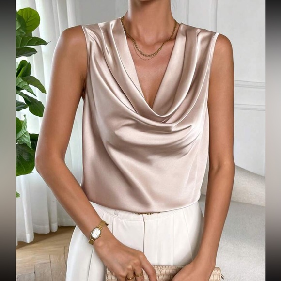 Luxe draped front sleeveless blouse - Picture 2 of 16